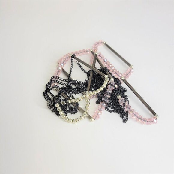 Multistrand Pink Bead Necklace, Pale Pink Long Necklace - Picture 11 of 12